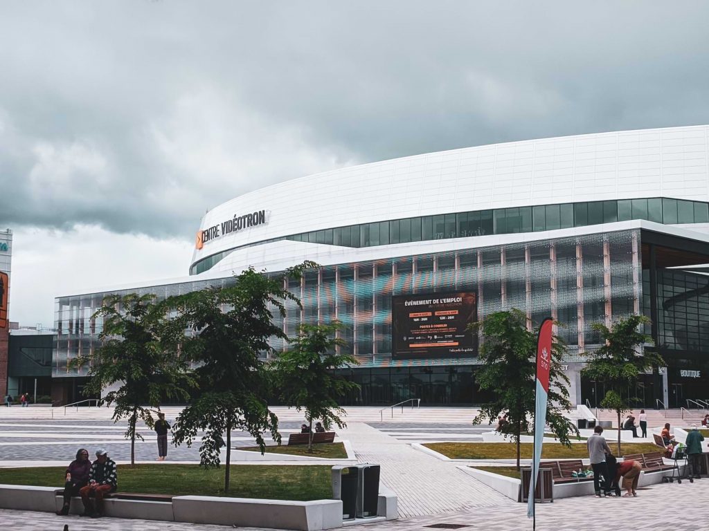 Citizens gather around the Videotron Centre in Quebec City